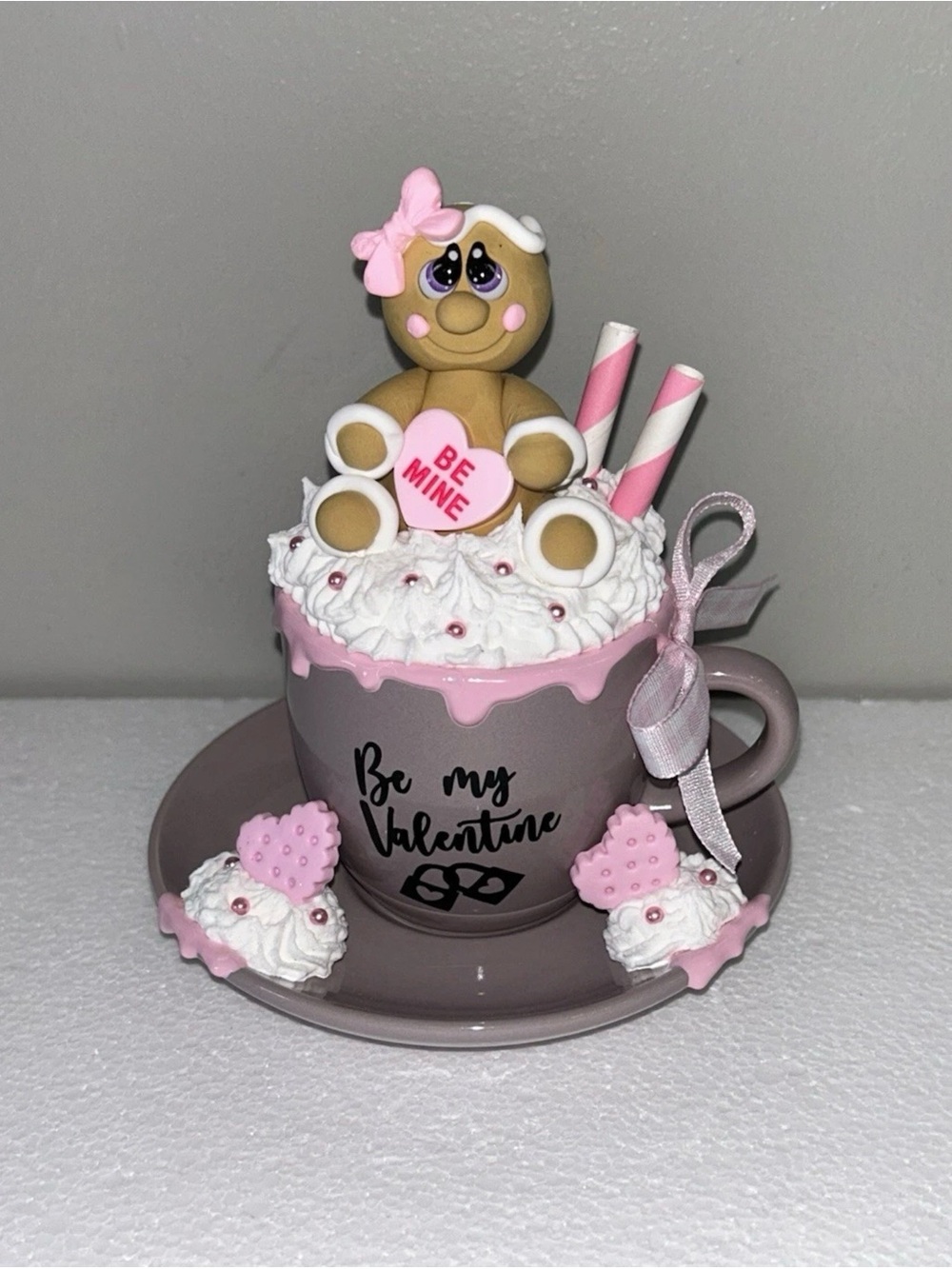 Be My Valentine Fake Gingerbread Whip Cream Mini Mug Display